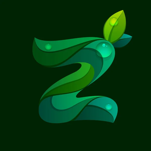 Logotipo da letra Z formado por folhas verdes . — Vetor de Stock