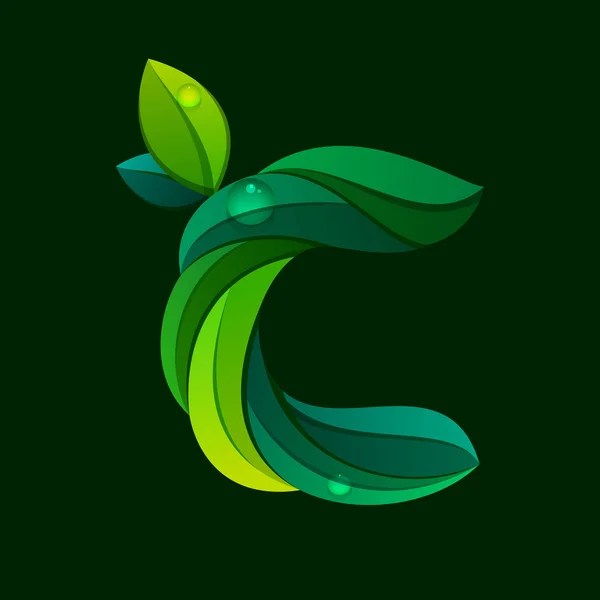 C brev logotyp bildas av gröna blad. — Stock vektor