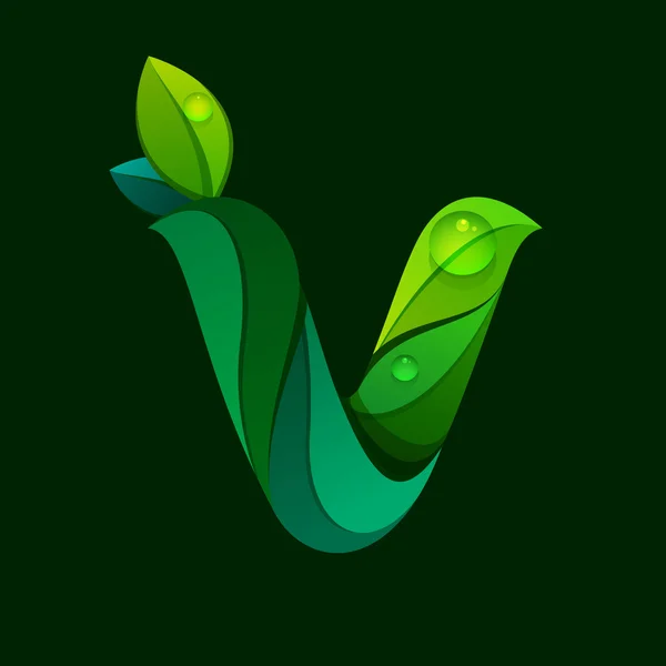 Logotipo de letra V formado por hojas verdes . — Vector de stock