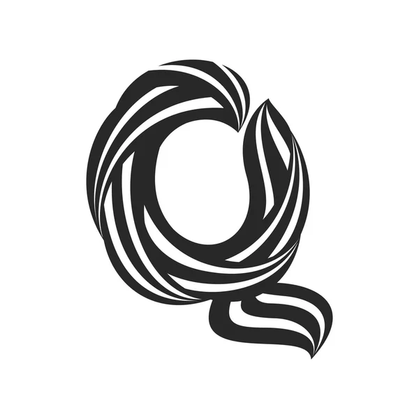 Q lettre formée par des lignes torsadées . — Image vectorielle