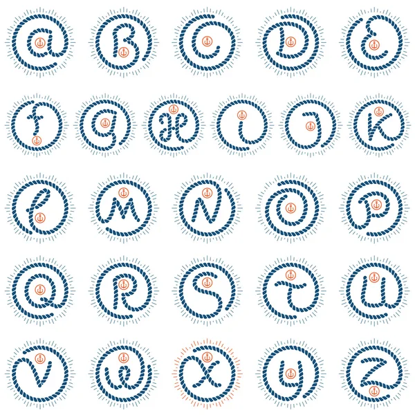 Alphabet-Buchstaben mit Kompassstern und Anker — Stockvektor