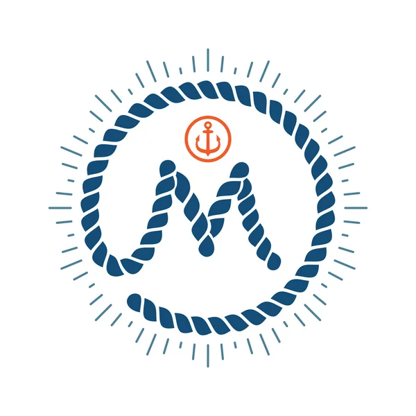 M Letter Logo mit Kompassstern und Anker — Stockvektor
