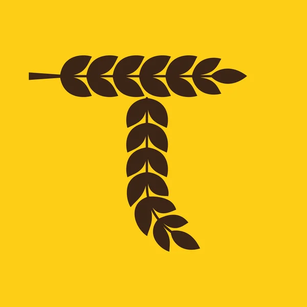 Logotipo de letra T formado por corona de laurel — Vector de stock