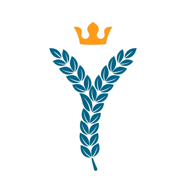 Logotipo de letra Y formado por corona de laurel con corona — Vector de stock