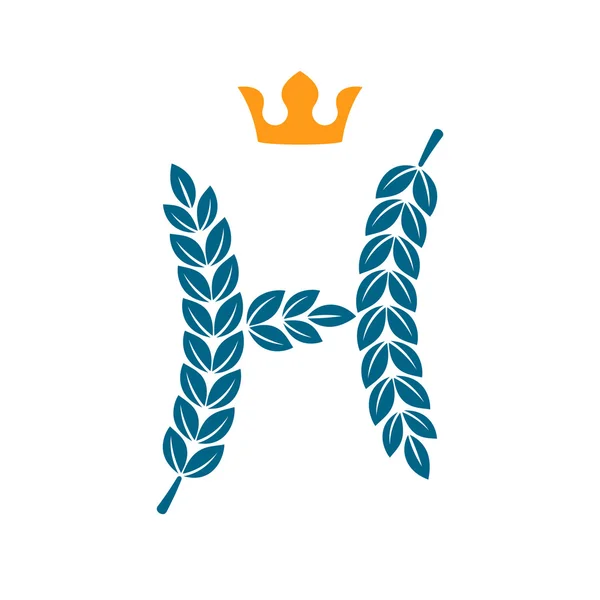 H Buchstabe Logo durch Lorbeerkranz mit Krone gebildet — Stockvektor