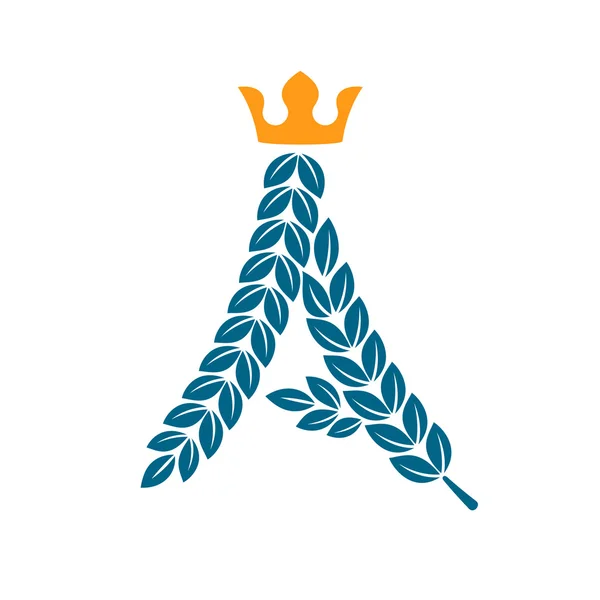Buchstabe ein Logo aus Lorbeerkranz mit Krone — Stockvektor