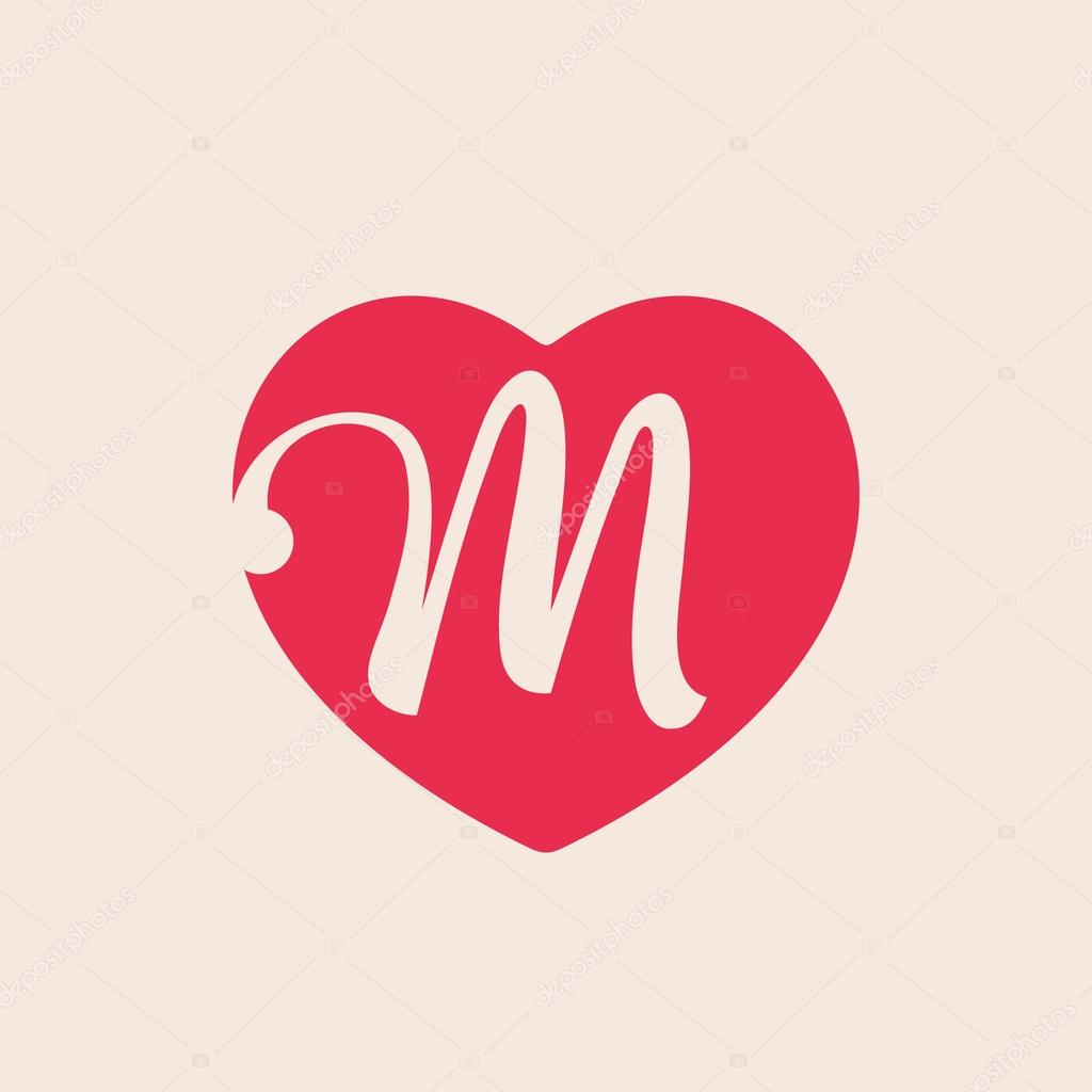 M letter inside st. Valentine's day heart design.