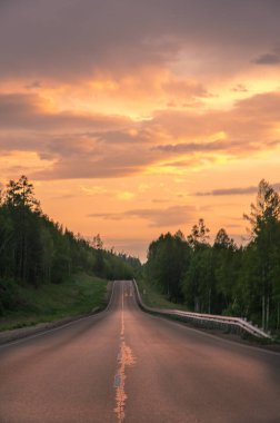 view of sunset by the road trip in siberia 