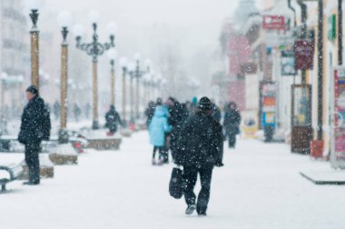 Şehirdeki bir kar yağışı sırasında yaya caddesindeki kalabalığın geçmişi bulanıktı. Yazı