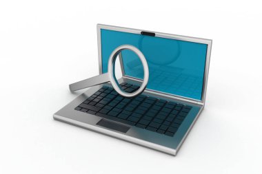 Büyüteçli dizüstü bilgisayar.