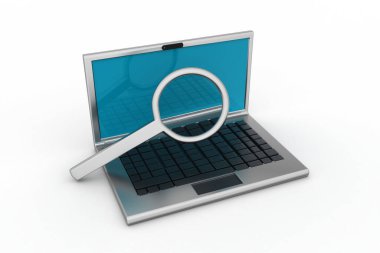 Büyüteçli dizüstü bilgisayar.