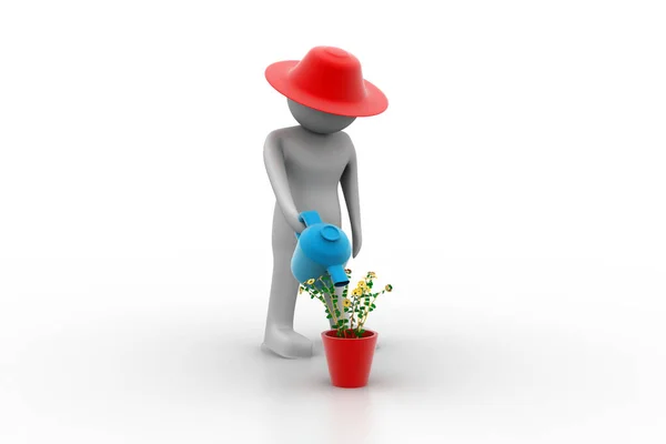 3D人浇灌植物 — 图库照片