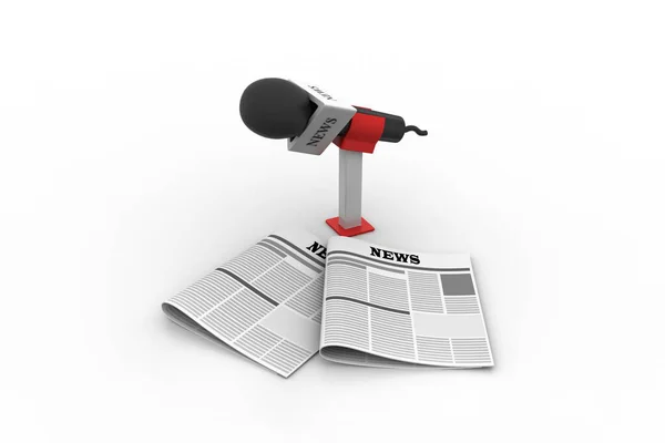 Renderização Microfone Com Jornal — Fotografia de Stock