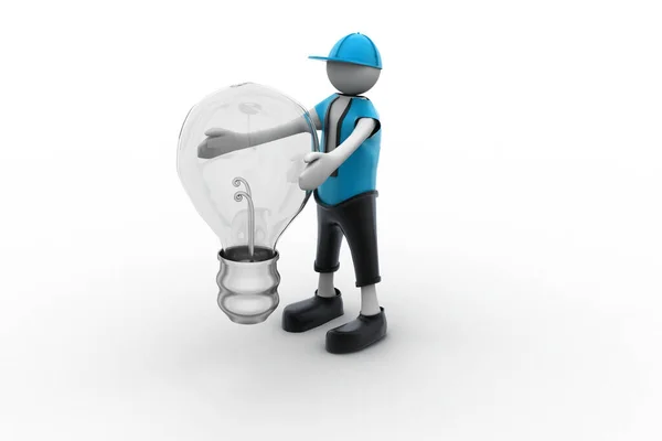 Man Holding Light Bulb While Thinking Idea Concept — Stock Photo, Image