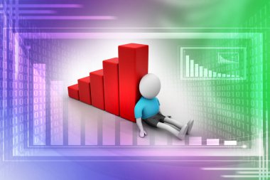 3D adam bar grafiğinin yanında oturuyor.  