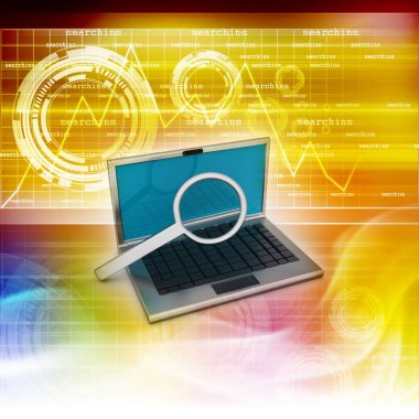 Büyüteçli dizüstü bilgisayar.