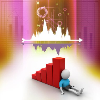 3D adam bar grafiğinin yanında oturuyor.  