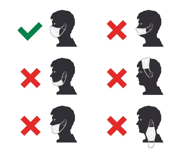 Errores Comunes Usar Máscaras Cómo Usar Máscara Facial Correctamente Forma — Archivo Imágenes Vectoriales