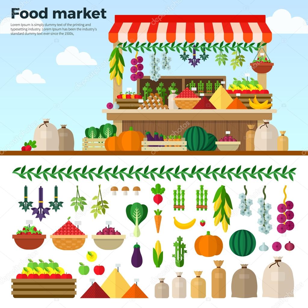 Healthy Food Market of Vegetables, Fruits, Berries