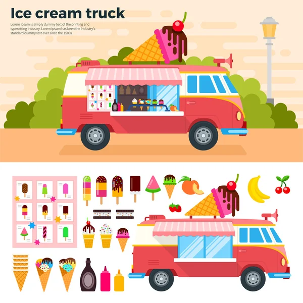 Camión de helado en un día caluroso — Vector de stock