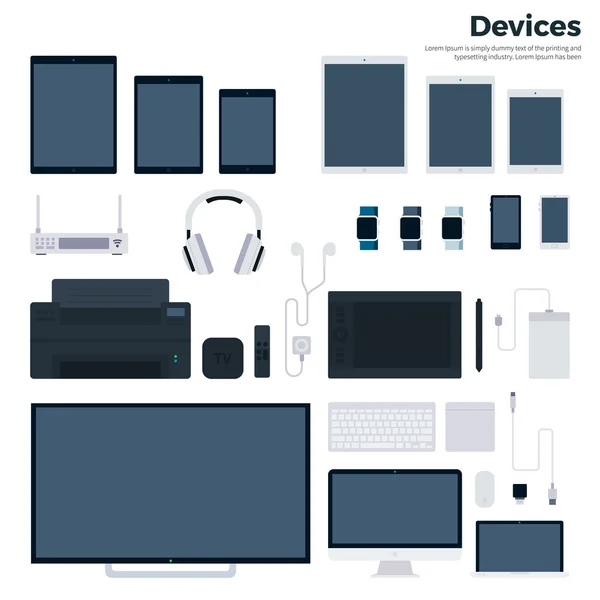 Dispositivos modernos isolados em branco — Vetor de Stock