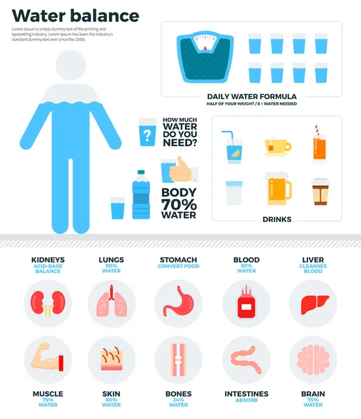 Баланс воды человека, концепция здоровья — стоковый вектор