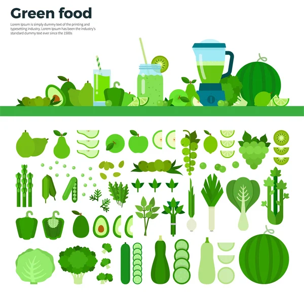 Grüne gesunde Lebensmittel auf dem Tisch — Stockvektor