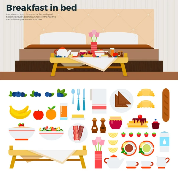 Little table with breakfast near the bed Stock Illustration