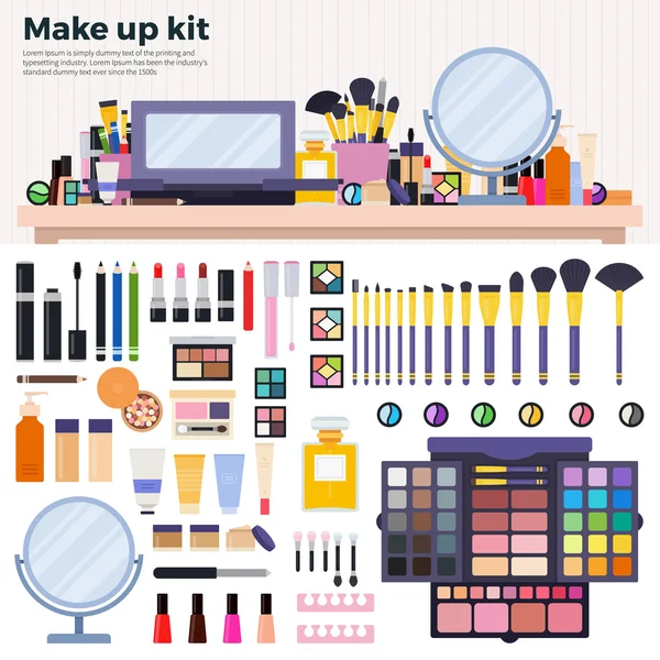 Kit de maquillaje sobre la mesa — Vector de stock