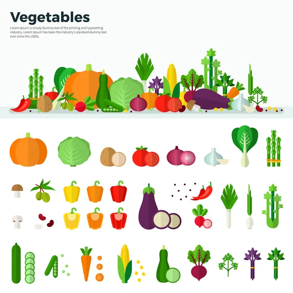 Iconos de banderas de verduras Alimentos saludables — Vector de stock