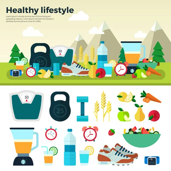 健康的生活方式运动适当的营养 — 图库矢量图片