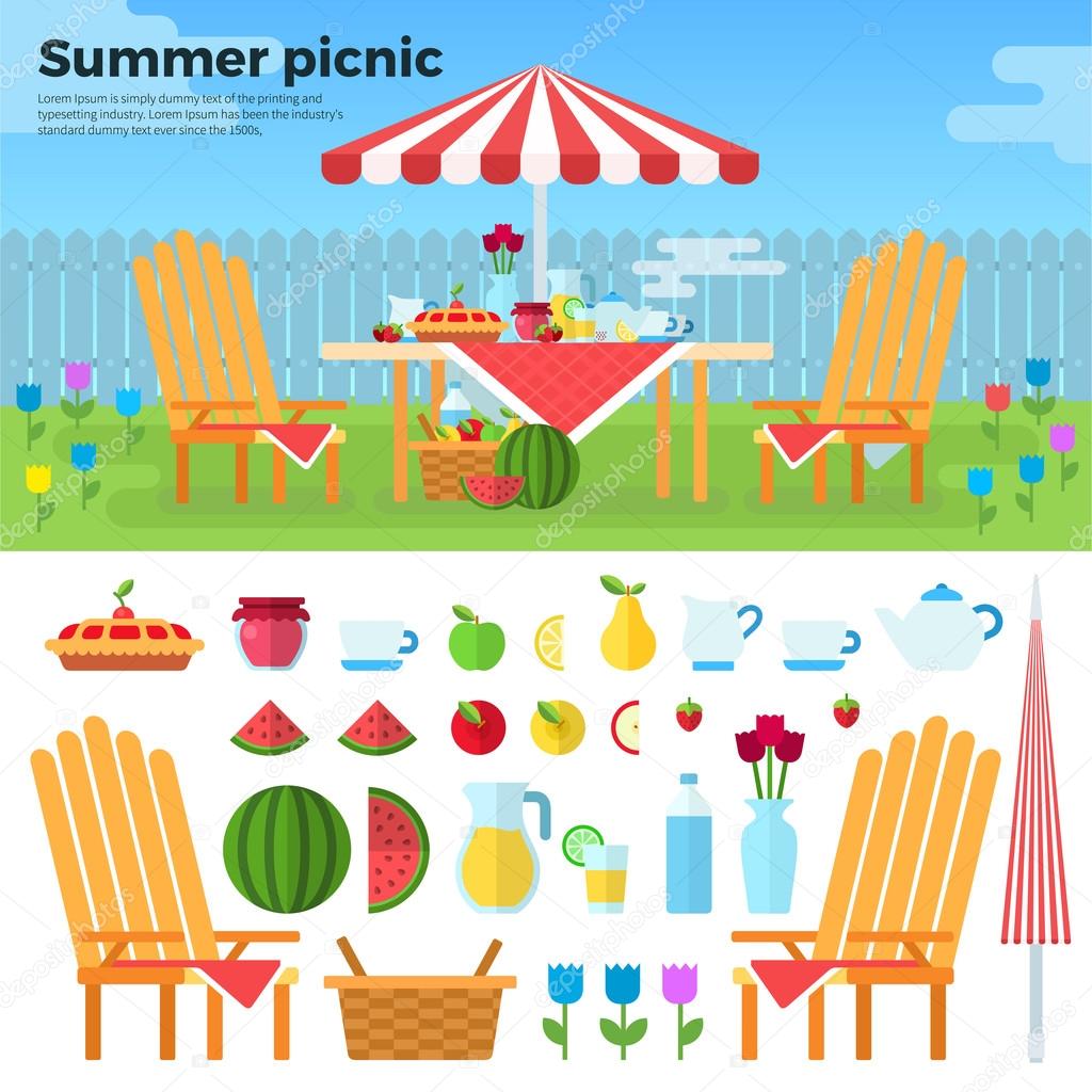 Summer Picnic and Icons of Foods