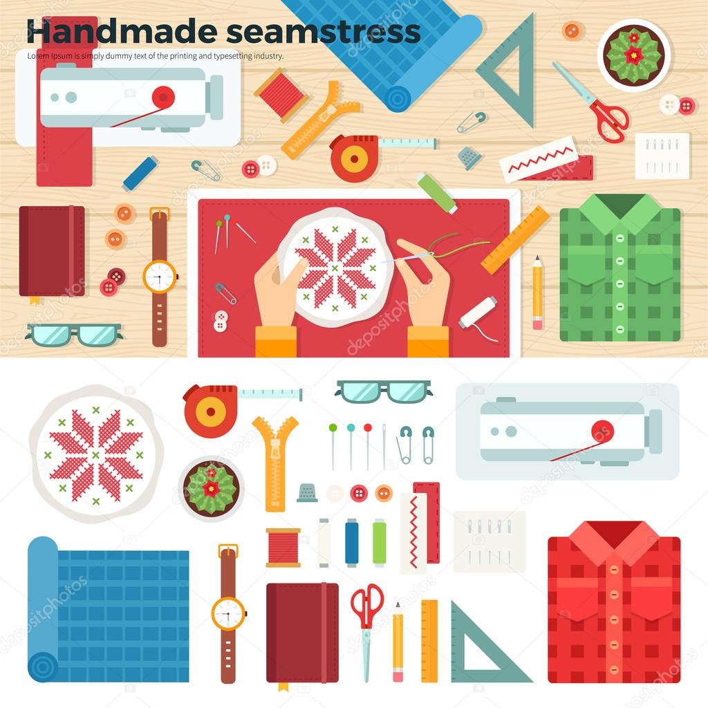 Tools for Handmade. Seamstress. Hobby Concept