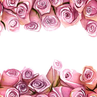 Kusursuz çerçeveli suluboya buket güller tozlu pembe renkler