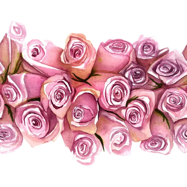 Seamless Illustraion Watercolor Bouquet Roses Dusty Pink Color — Stock Photo, Image
