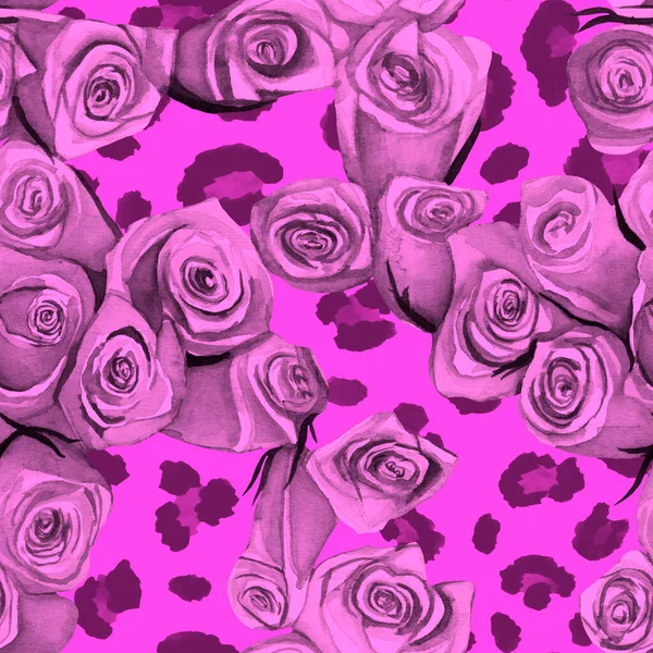 Płynny wzór róż ze skórą lamparta — Zdjęcie stockowe