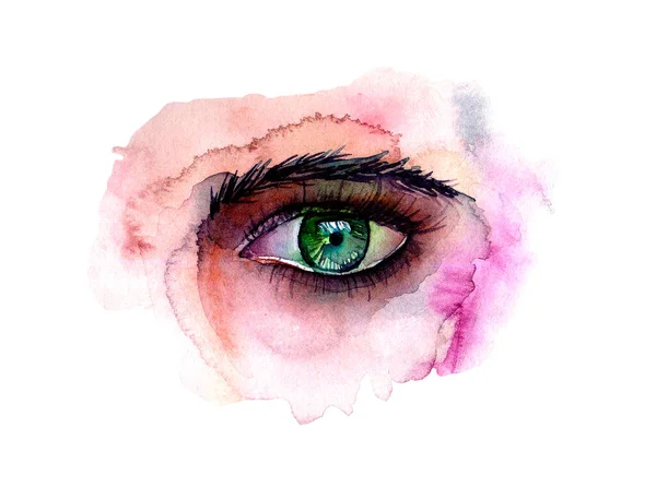 Green Eye Watercolor Abstract Painting White Background — 스톡 사진