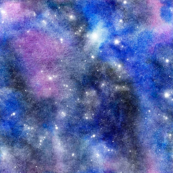 Seamless dark blue watercolor patter starry sky