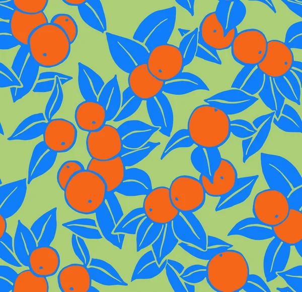 Mavi yapraklı portakalların kusursuz deseni — Stok Vektör