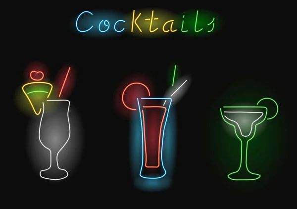 Fluo lumineux tubes cocktails sur un fond noir — Photo