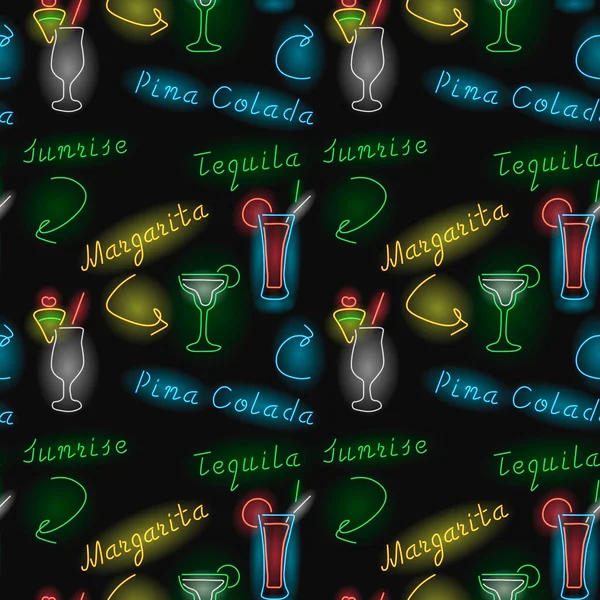 Sömlöst mönster av neonrör cocktails — Stockfoto