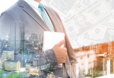 İş kavramı, işadamı city ile çift pozlama