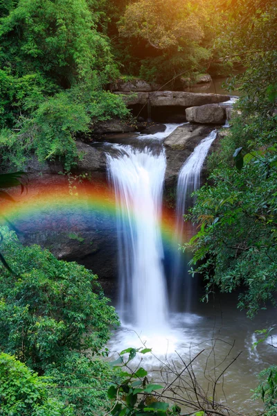 Haew Suwat Waterfall, the beautiful waterfall in rain forest with rainbow at Khao Yai National Park, Thailand