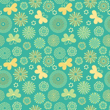 Parlak renkli yaz çiçekler ve kelebekler arka plan.