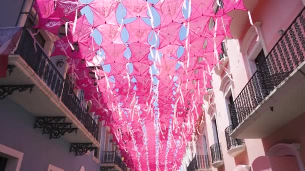 Cometas rosadas sobre la calle Fortaleza en San Juan Puerto Rico 120 fps — Vídeos de Stock