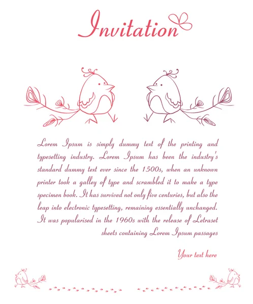 Bird line drawing invitation card — Stock Vector