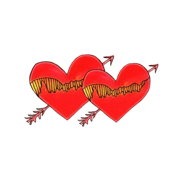 Два акварельных символа любви Красного сердца — стоковый вектор
