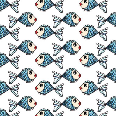 Saydam arka plan üzerinde balık elle çizilmiş desen