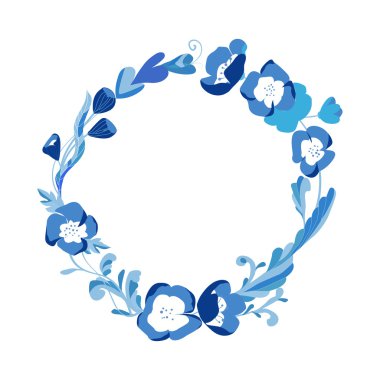 Mavi çiçek çiçek yuvarlak çerçeve