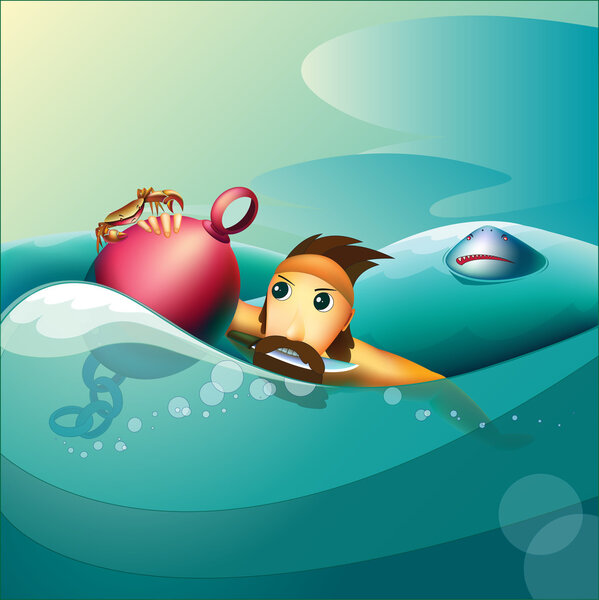 Sailor, shark and crab.